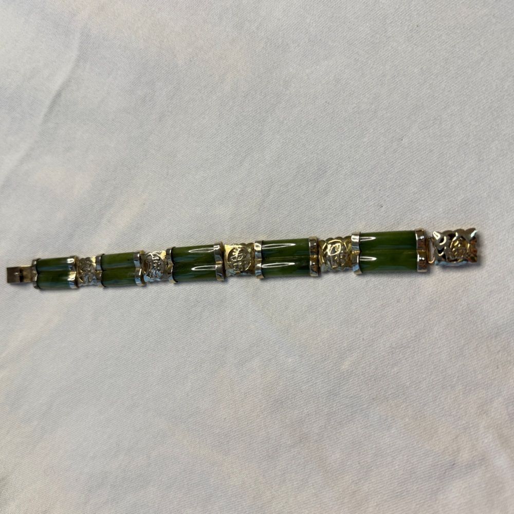 Vintage Asian Jadeite Panel & 14k Gold Plated Bracelet